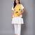 Yellow white embroidered cotton silk kurta set