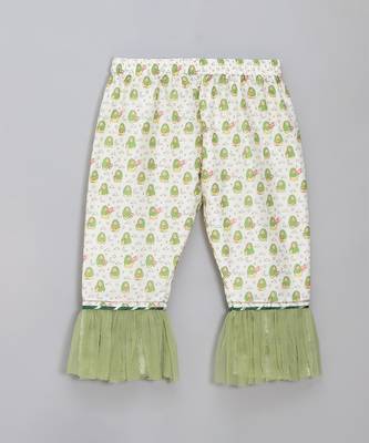 Green white printed cotton silk kurta set 5