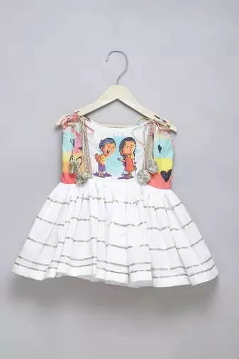Off white green printed cotton kurta set