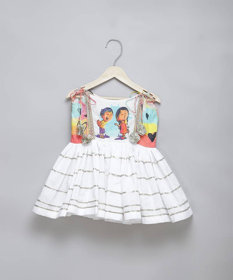 Off white green printed cotton kurta set