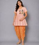 Pink embroidered georgette cotton silk kurta dhoti set