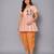 Pink embroidered georgette cotton silk kurta dhoti set
