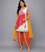 Peach and orange embroidered cotton silk kurta dhoti set