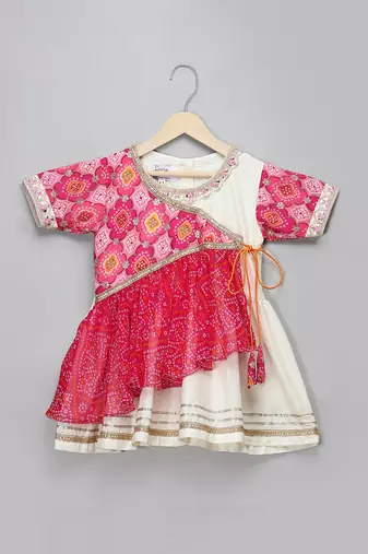 Peach and orange embroidered cotton silk kurta dhoti set
