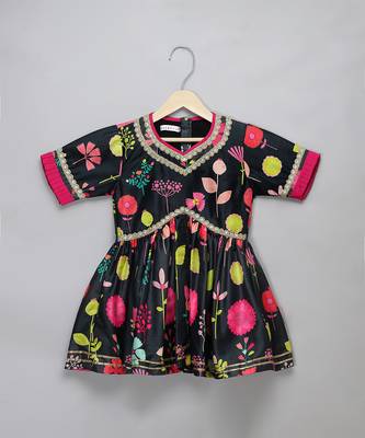 Black floral printed cotton silk sharara set 4