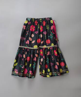 Black floral printed cotton silk sharara set 5