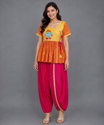 Orange pink embroidered cotton silk georgette kurta set 1