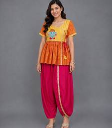 Orange pink embroidered cotton silk georgette kurta set