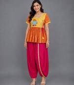 Orange pink embroidered cotton silk georgette kurta set