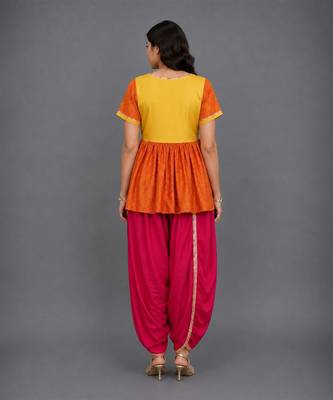 Orange pink embroidered cotton silk georgette kurta set 2