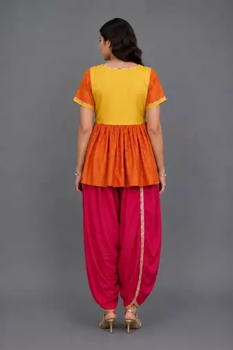 Orange pink embroidered cotton silk georgette kurta set