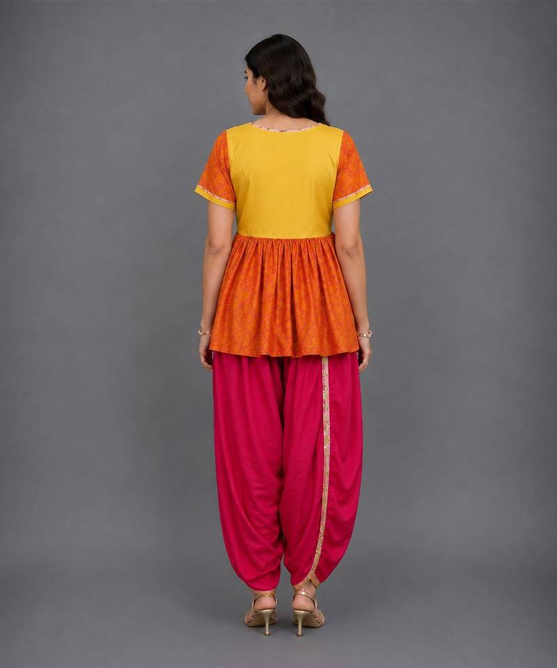 Orange pink embroidered cotton silk georgette kurta set