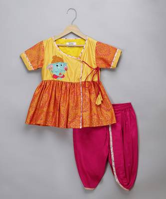 Orange pink embroidered cotton silk georgette kurta set 3