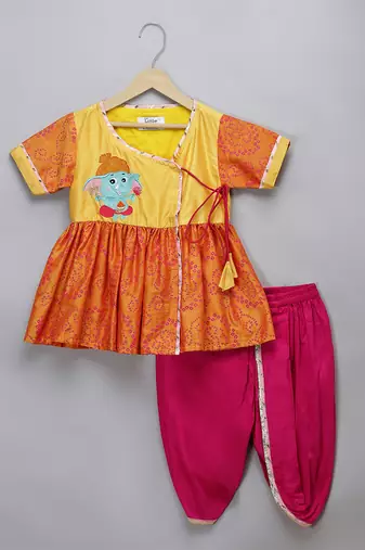 Orange pink embroidered cotton silk georgette kurta set