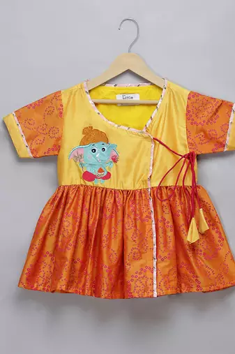 Orange pink embroidered cotton silk georgette kurta set