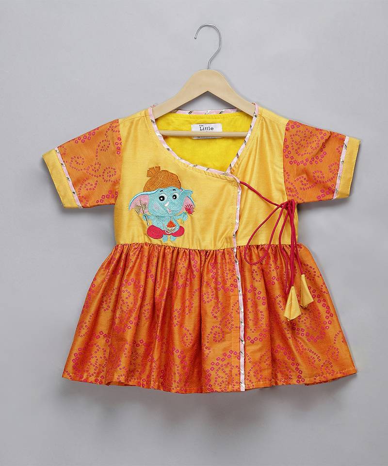 Orange pink embroidered cotton silk georgette kurta set