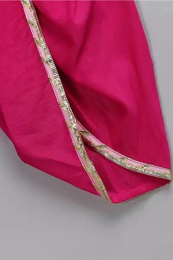 Orange pink embroidered cotton silk georgette kurta set