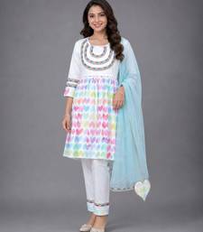 White multicolor printed poplin cotton kurta set