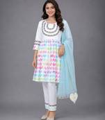 White multicolor printed poplin cotton kurta set