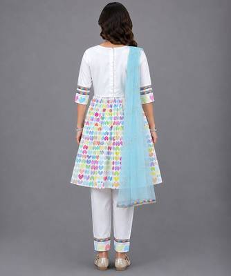 White multicolor printed poplin cotton kurta set 2