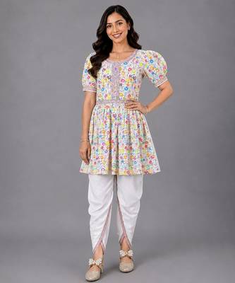 Multicolor printed cotton poplin kurta dhoti set 1