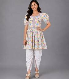 Multicolor printed cotton poplin kurta dhoti set
