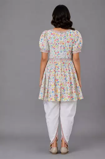Multicolor printed cotton poplin kurta dhoti set