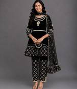 Black embroidered velvet silk anarkali set