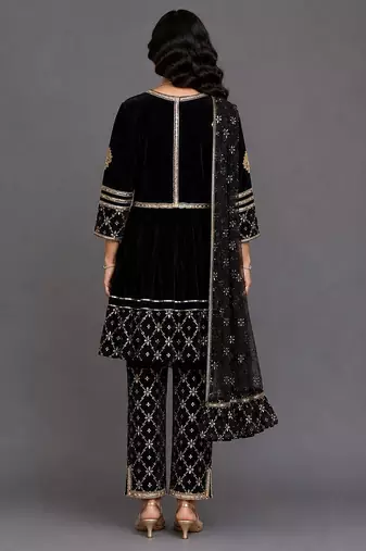 Black embroidered velvet silk anarkali set
