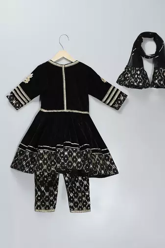 Black embroidered velvet silk anarkali set