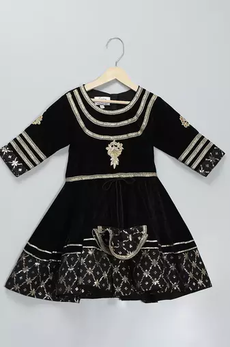Black embroidered velvet silk anarkali set