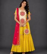Yellow hand woven poplin cotton sharara set
