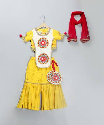 Yellow hand woven poplin cotton sharara set 3