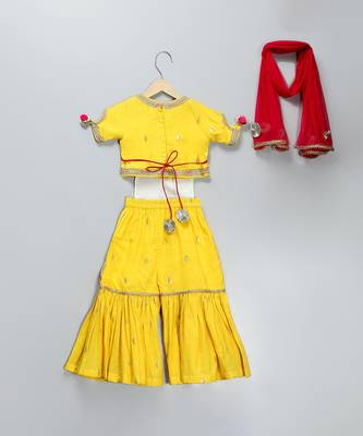 Yellow hand woven poplin cotton sharara set 4