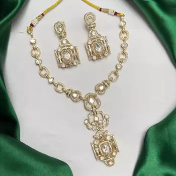 Art Deco Gold Statement Necklace Set, CZ Bridal Jewelry, Vintage Crystal Earrings 2