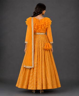 Orange hand woven organza cotton silk anarkali set 2