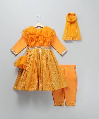 Orange hand woven organza cotton silk anarkali set 4