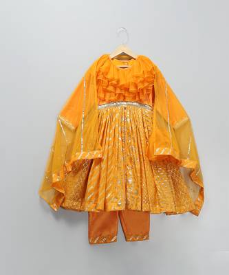 Orange hand woven organza cotton silk anarkali set 5