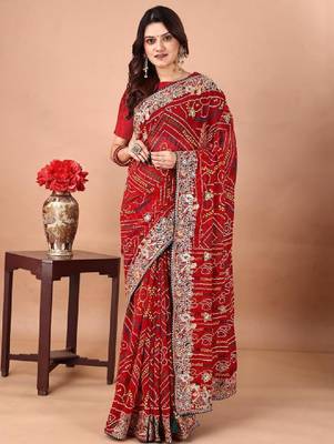 Bandhani embroidered poly georgette bandhani saree 1
