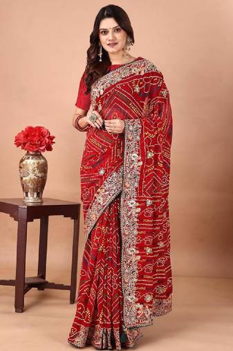 Bandhani embroidered poly georgette bandhani saree