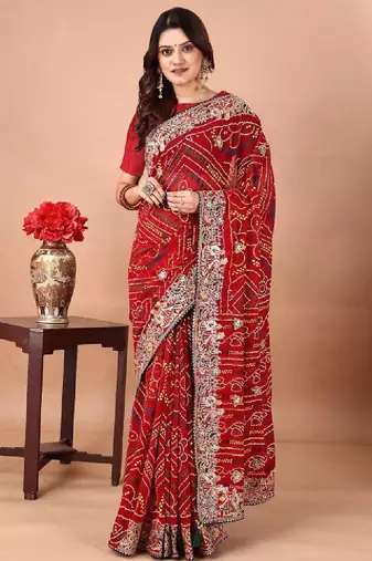 Bandhani embroidered poly georgette bandhani saree