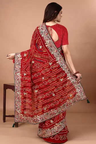 Bandhani embroidered poly georgette bandhani saree