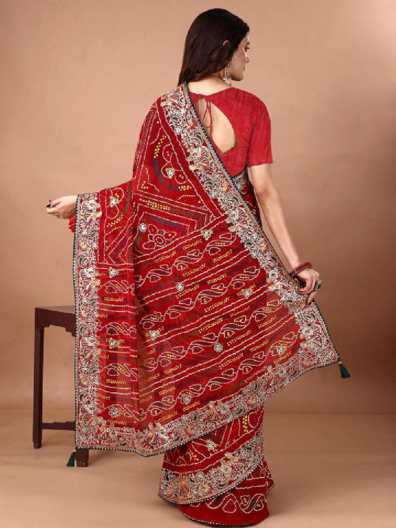 Bandhani embroidered poly georgette bandhani saree