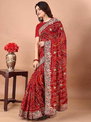 Bandhani embroidered poly georgette bandhani saree 3
