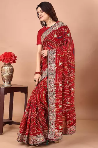Bandhani embroidered poly georgette bandhani saree