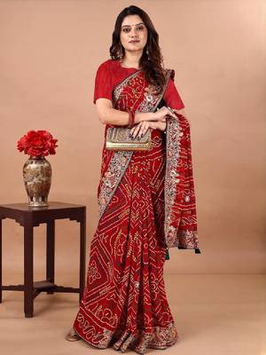 Bandhani embroidered poly georgette bandhani saree 4