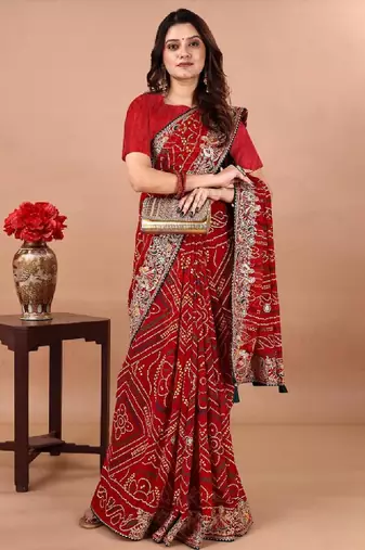 Bandhani embroidered poly georgette bandhani saree