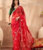 Floral sequinned poly georgette bandhani saree