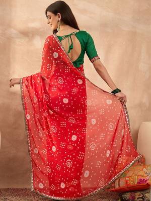 Floral sequinned poly georgette bandhani saree 2