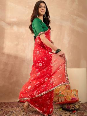 Floral sequinned poly georgette bandhani saree 3